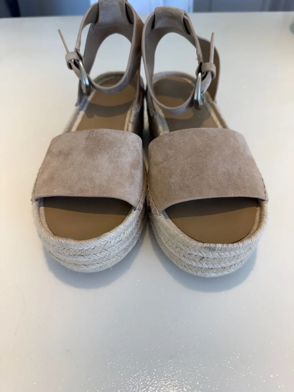 Vince Tan Suede Espadrille Wedge Sandals